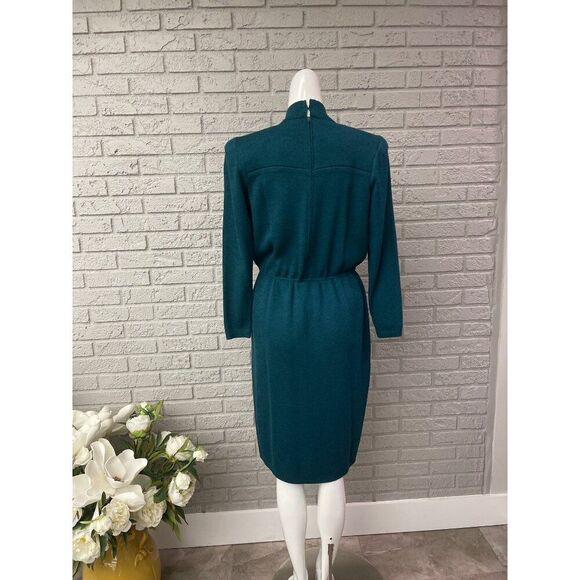 St. John by Marie Gray Women Dark Teal Santana Knit Long Sleeve Mock Neck Sweate - Picture 4 of 6